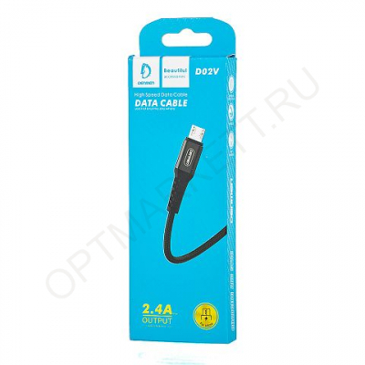 Кабель USB DENMEN D02V (2.4A Fast Charge - 1 м.) текстильный (разъём Micro, цвет чёрный, в коробочке